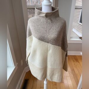French Connection Ivory Taupe Neutrals Ribbed Funnelneck Wool Blend Sweater Sz M